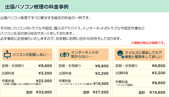 出張パソコン修理の料金事例